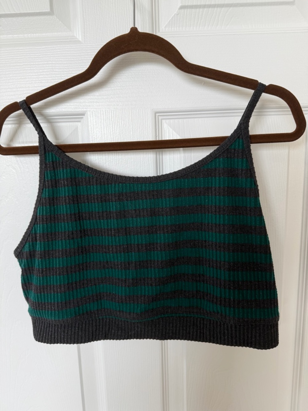 torrid Sleep Ribbed Striped Bra in Green and Charcoal